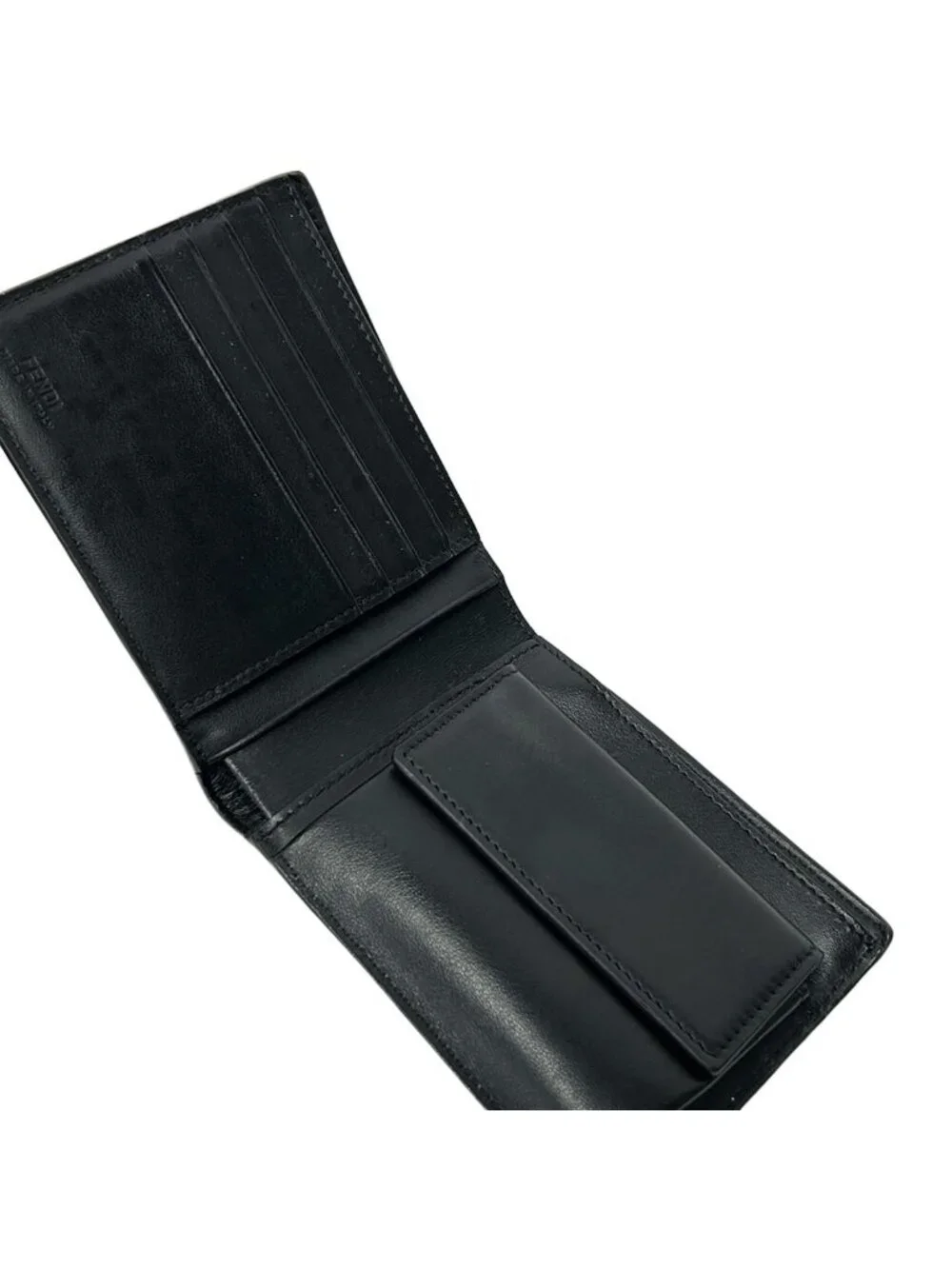 Fendi Bifold Wallet Zucca Pattern Gray Black Dark Yellow Leather